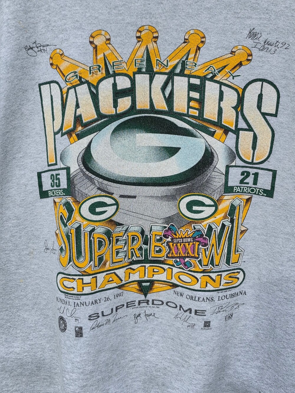 Vintage 90s Green Bay Packers NFC Champions Crewneck Sweatshirt Mens XL Gray